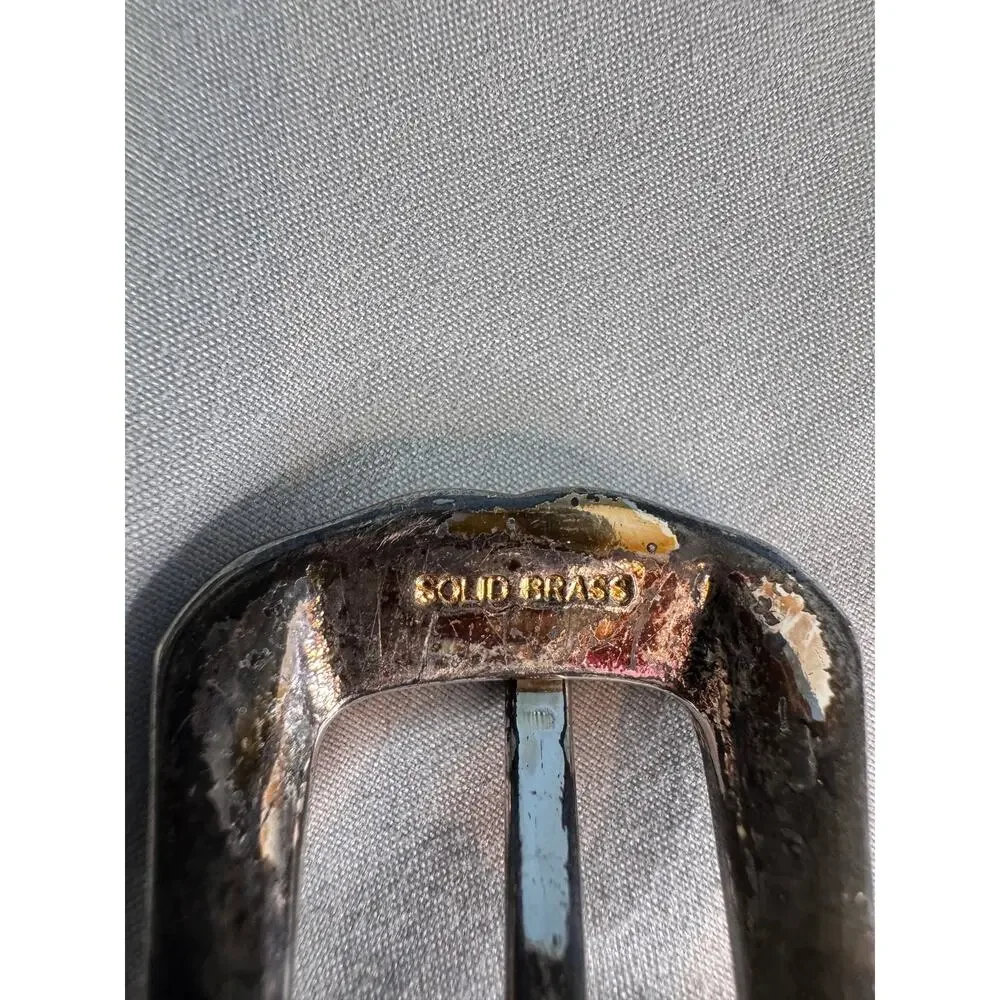 Martin Dingman Brown Full Grain Leather Belt Solid Brass Buckle Size 38 USA